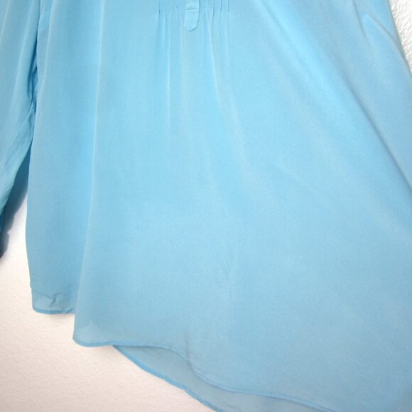 Talbots Sz 20 Solid Light Blue 100% Silk Tunic Blouse Top Pintuck Henley Button - Picture 9 of 9
